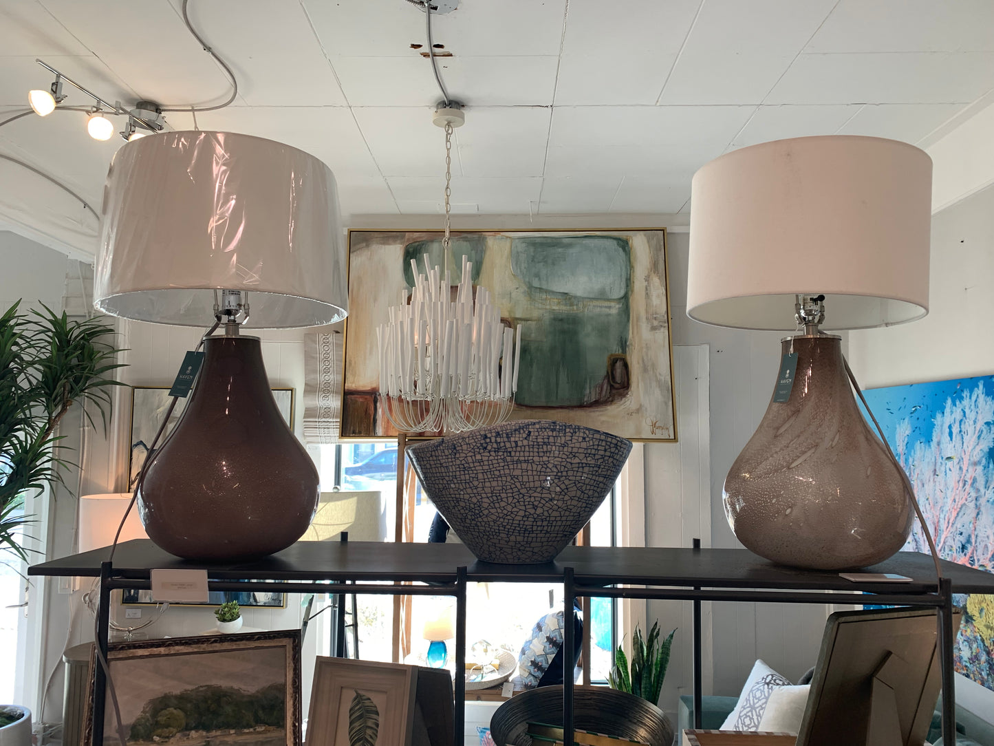 Mauve Glass Lamps - Set of 2
