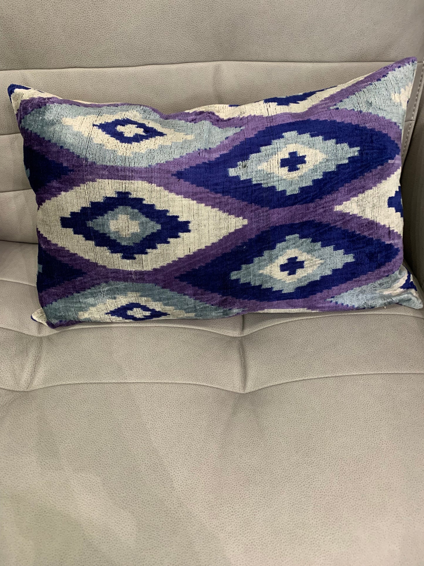 IKAT velvet/silk pillows - lumbar - purple, blue, grey
