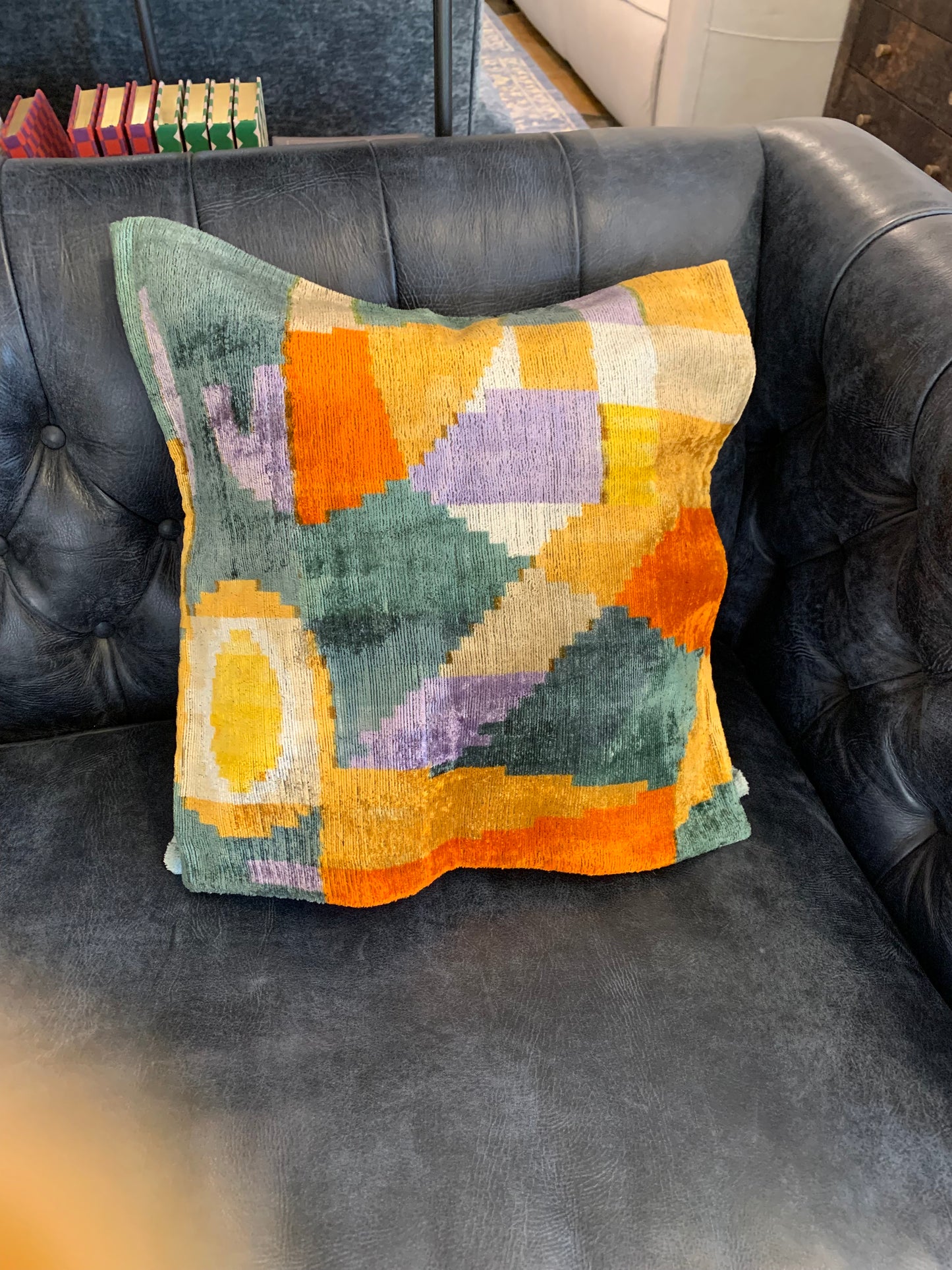 IKAT velvet/silk pillows 20 x 20- orange, yellow green