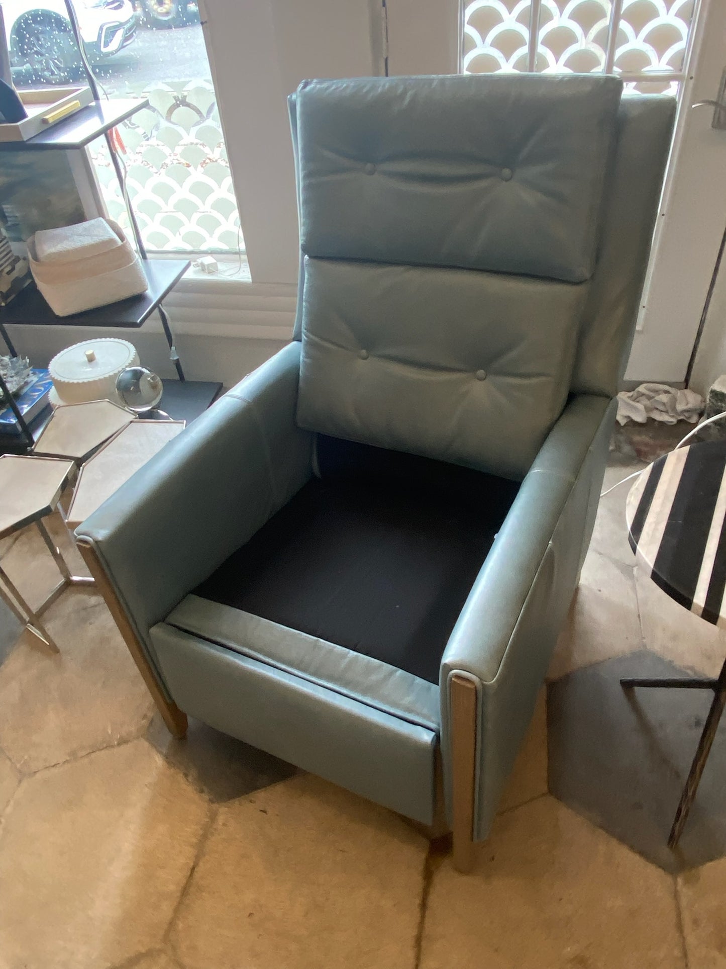 Sky Blue Leather Manual Recliner