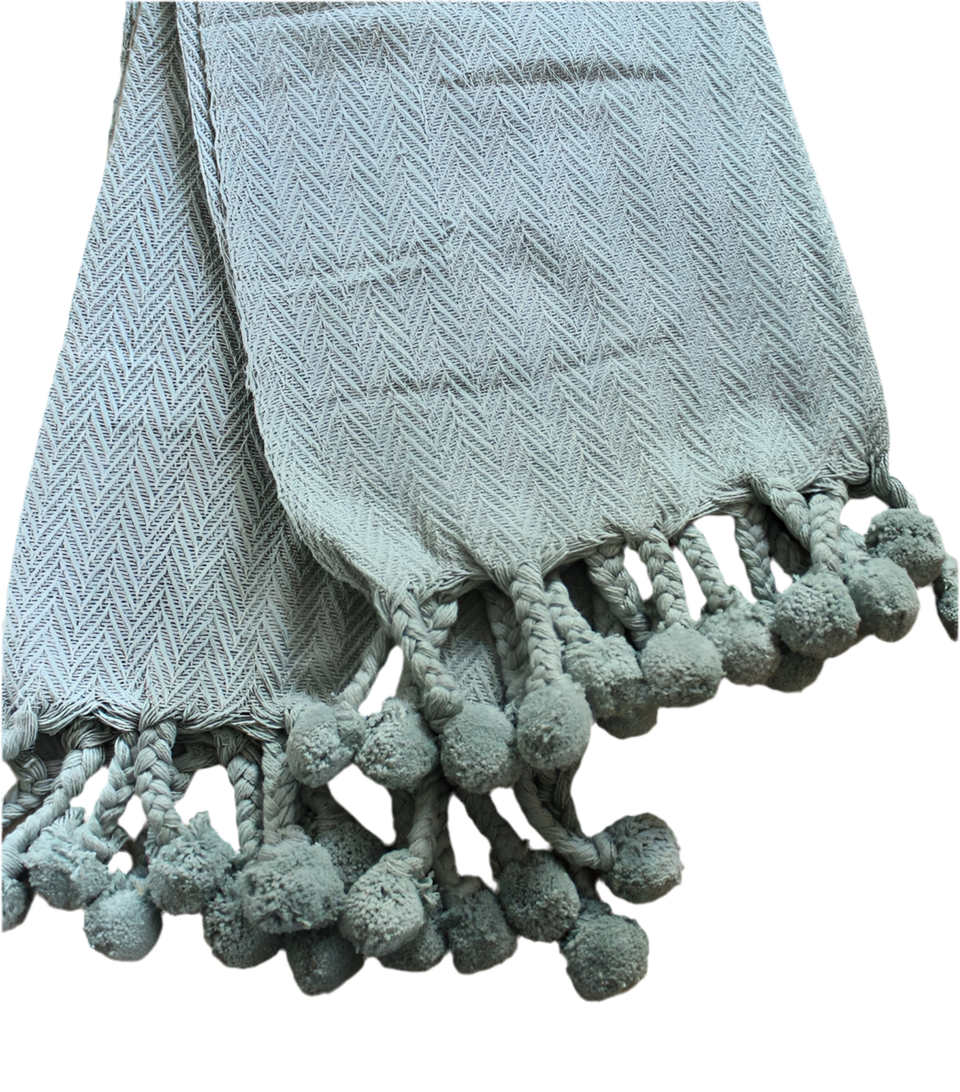 Seafoam PomPom Blanket