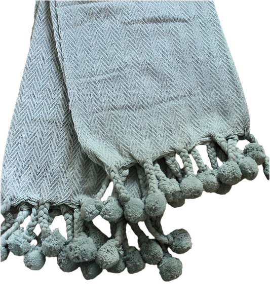 Seafoam PomPom Blanket