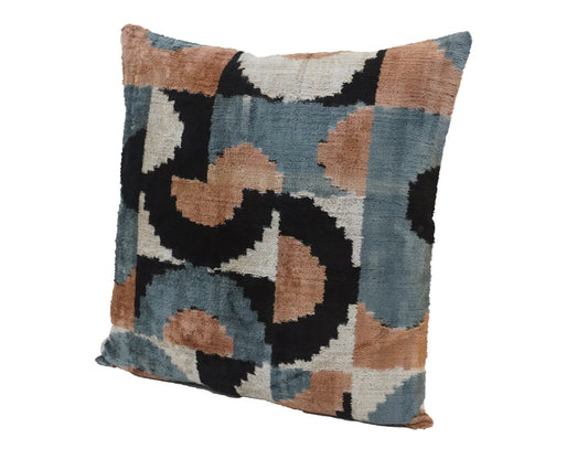 IKAT velvet/silk pillows - 20 x 20 - blue, black, cream