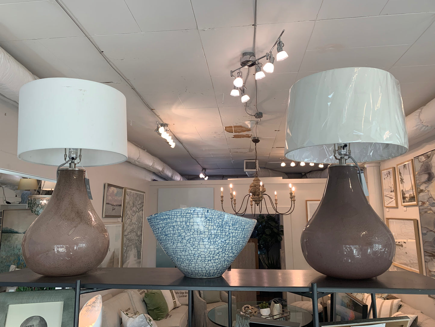 Mauve Glass Lamps - Set of 2