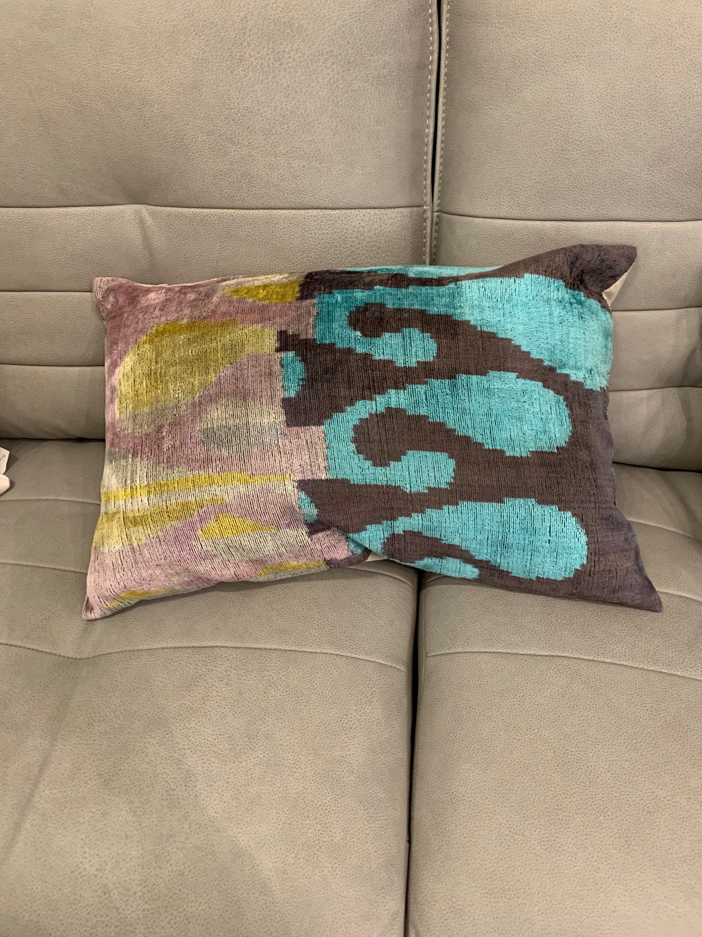 IKAT velvet/silk pillows - lumbar - light pink, yellow, blue, brown