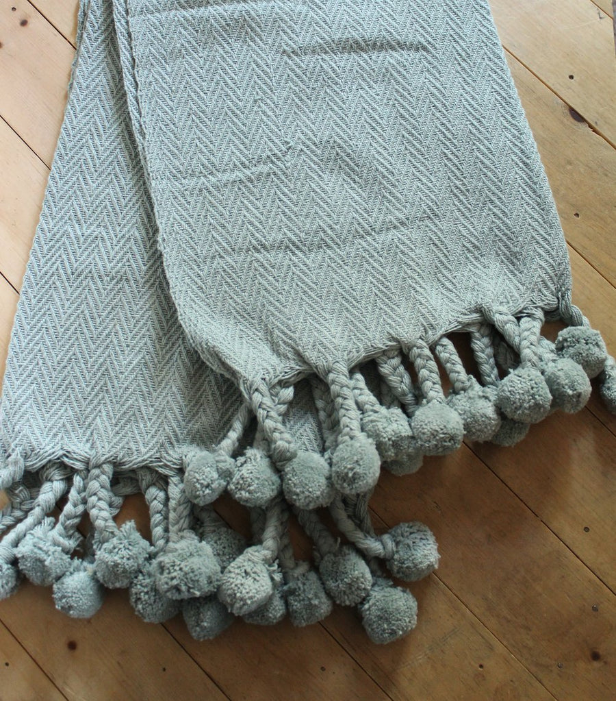 Seafoam PomPom Blanket