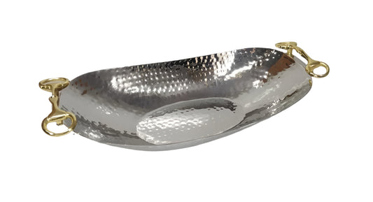 Textured Glam Silver Bowl with Gold Handles