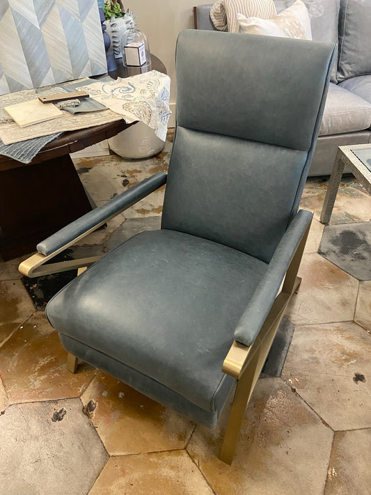 Blue Leather Recliner-Manual