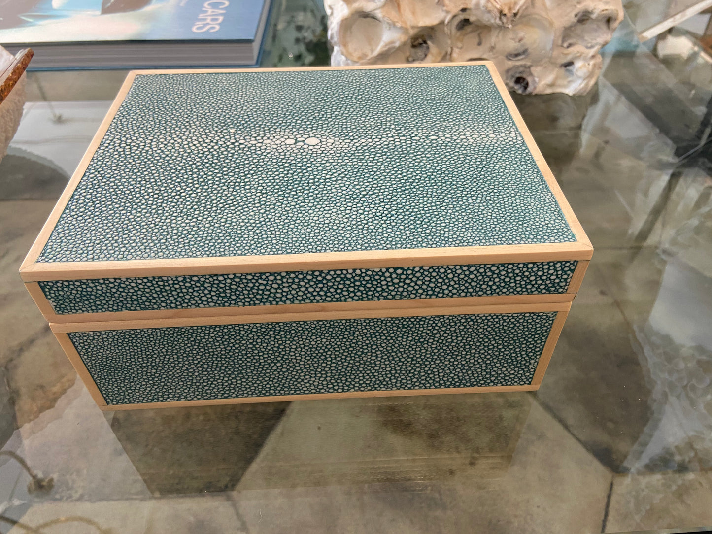 Turquoise Realistic Faux Shagreen/Sycamore Veneer