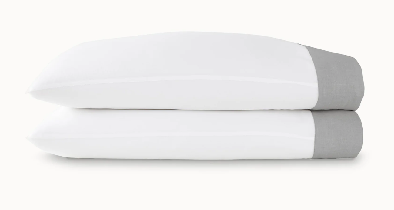 Mandalay Linen Cuff Percale King Pillowcase Pair - Gray