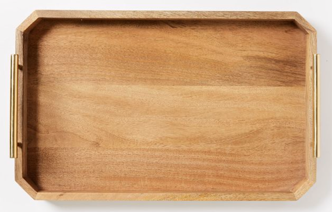 Deco Wood & Brass Handle Tray