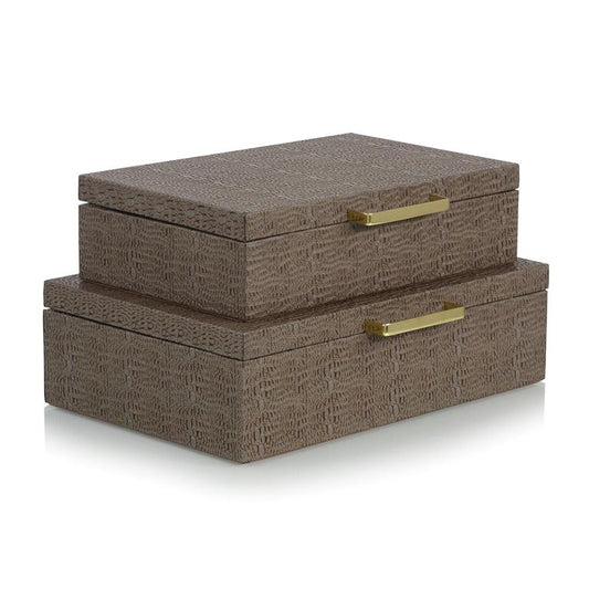 Alligator Leather Boxes, Set of 2
